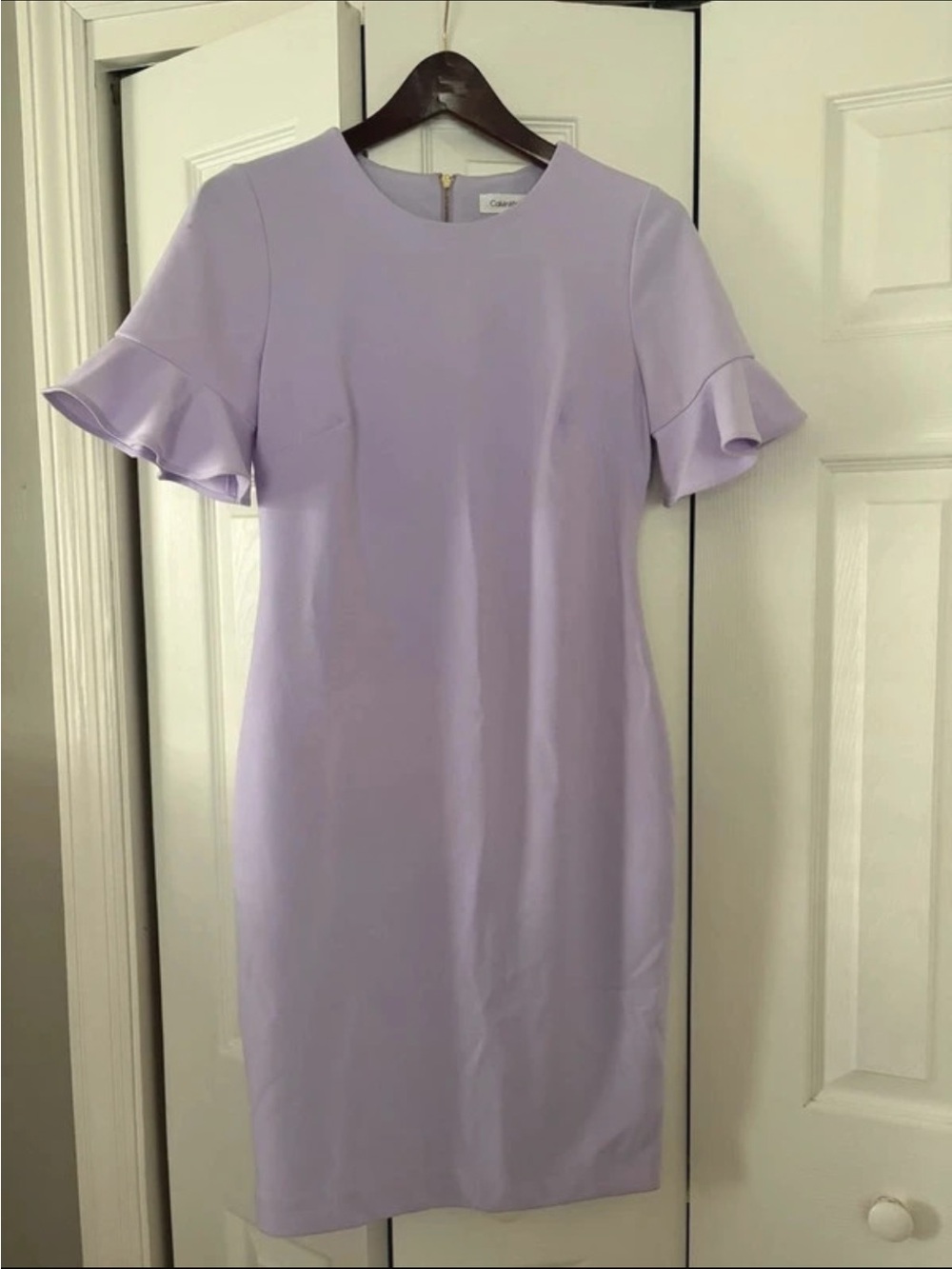 Calvin Klein Lavender Ruffle-Sleeve Midi Sheath Dress